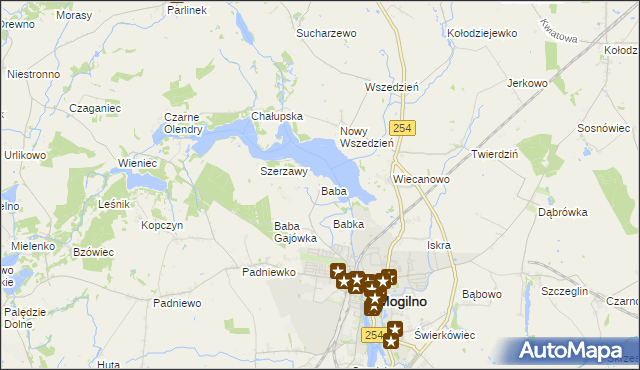 mapa Baba gmina Mogilno, Baba gmina Mogilno na mapie Targeo