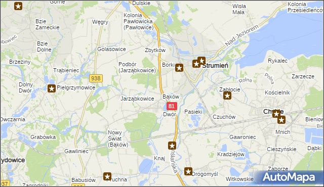 mapa Bąków gmina Strumień, Bąków gmina Strumień na mapie Targeo