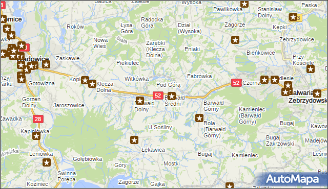 mapa Barwałd Średni, Barwałd Średni na mapie Targeo