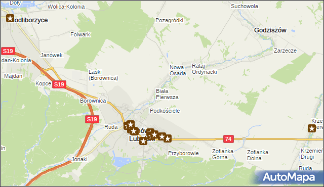 mapa Biała Druga gmina Janów Lubelski, Biała Druga gmina Janów Lubelski na mapie Targeo