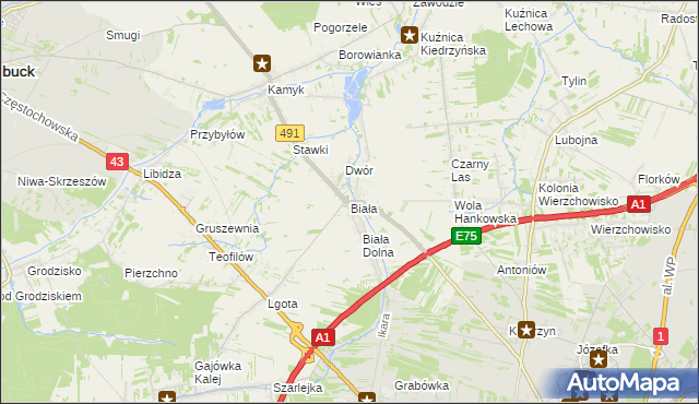 mapa Biała gmina Kłobuck, Biała gmina Kłobuck na mapie Targeo