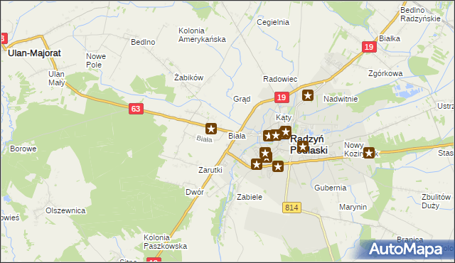 mapa Biała gmina Radzyń Podlaski, Biała gmina Radzyń Podlaski na mapie Targeo