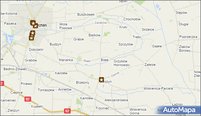 mapa Biała gmina Żychlin, Biała gmina Żychlin na mapie Targeo