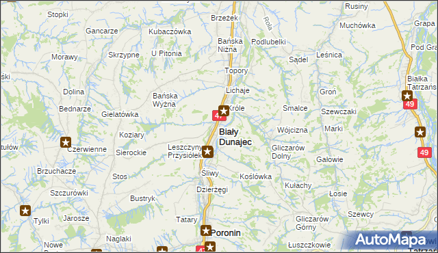 mapa Biały Dunajec, Biały Dunajec na mapie Targeo