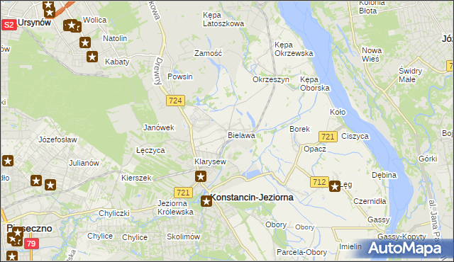 mapa Bielawa gmina Konstancin-Jeziorna, Bielawa gmina Konstancin-Jeziorna na mapie Targeo