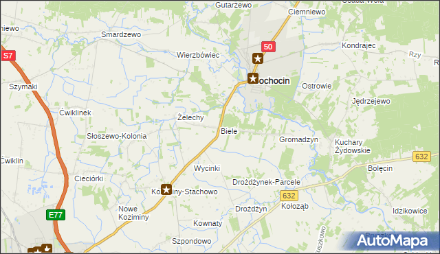 mapa Biele gmina Sochocin, Biele gmina Sochocin na mapie Targeo
