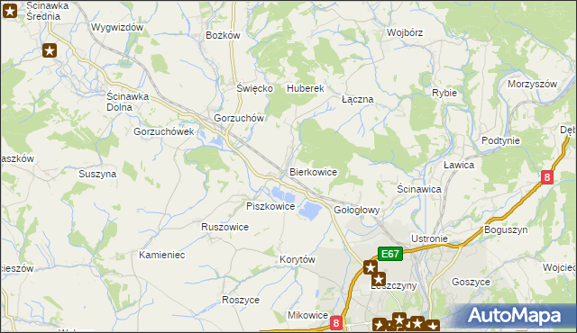 mapa Bierkowice, Bierkowice na mapie Targeo