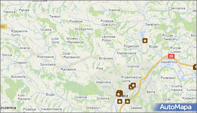 mapa Binarowa, Binarowa na mapie Targeo