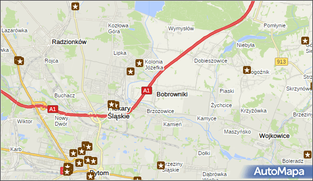 mapa Bobrowniki powiat będziński, Bobrowniki powiat będziński na mapie Targeo