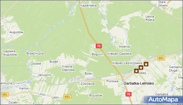 mapa Bogucin gmina Garbatka-Letnisko, Bogucin gmina Garbatka-Letnisko na mapie Targeo