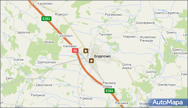 mapa Bojanowo powiat rawicki, Bojanowo powiat rawicki na mapie Targeo