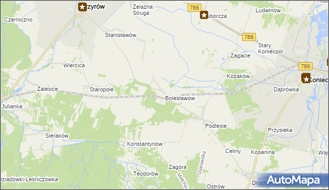 mapa Bolesławów gmina Przyrów, Bolesławów gmina Przyrów na mapie Targeo