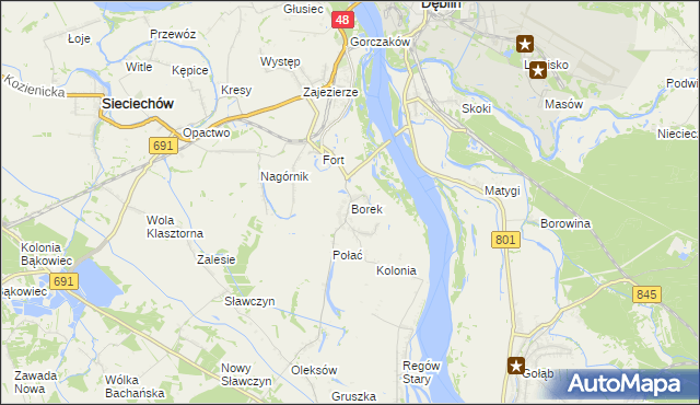 mapa Borek gmina Gniewoszów, Borek gmina Gniewoszów na mapie Targeo