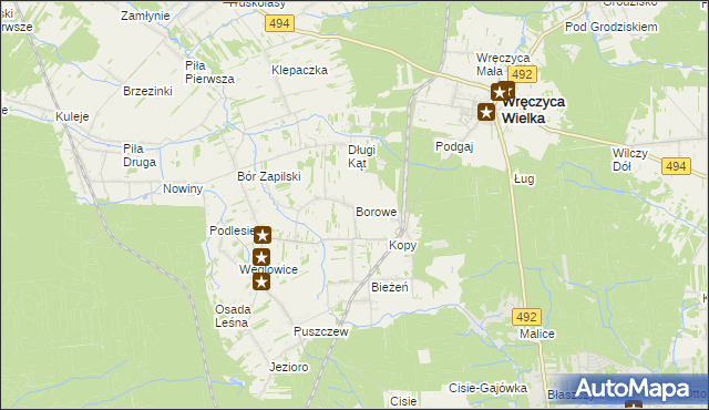 mapa Borowe gmina Wręczyca Wielka, Borowe gmina Wręczyca Wielka na mapie Targeo