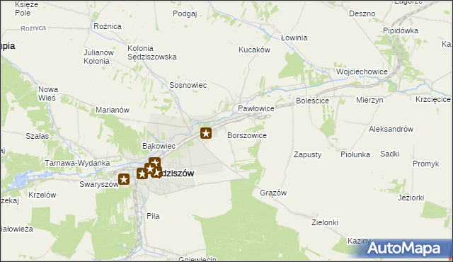 mapa Borszowice gmina Sędziszów, Borszowice gmina Sędziszów na mapie Targeo