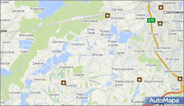 mapa Bronów gmina Czechowice-Dziedzice, Bronów gmina Czechowice-Dziedzice na mapie Targeo