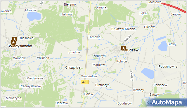 mapa Brudzyń gmina Brudzew, Brudzyń gmina Brudzew na mapie Targeo