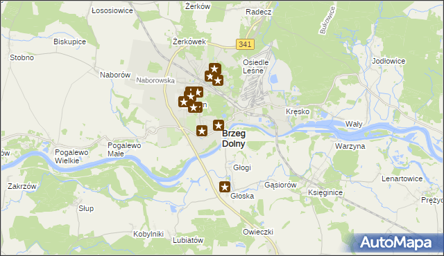 mapa Brzeg Dolny, Brzeg Dolny na mapie Targeo