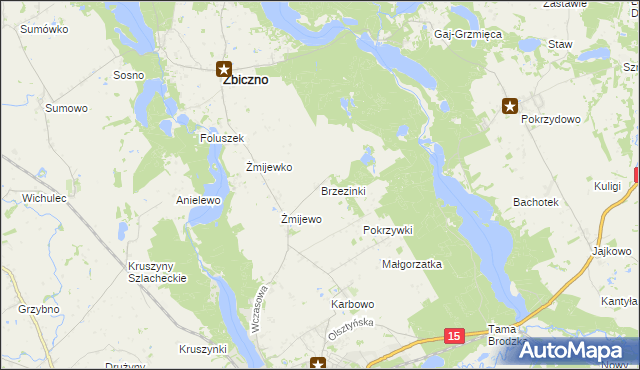 mapa Brzezinki gmina Zbiczno, Brzezinki gmina Zbiczno na mapie Targeo