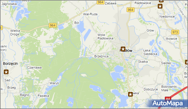 mapa Brzeźnica gmina Radłów, Brzeźnica gmina Radłów na mapie Targeo