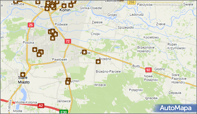 mapa Brzeźno gmina Krzymów, Brzeźno gmina Krzymów na mapie Targeo