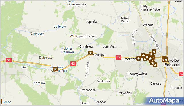 mapa Brzozów gmina Sokołów Podlaski, Brzozów gmina Sokołów Podlaski na mapie Targeo