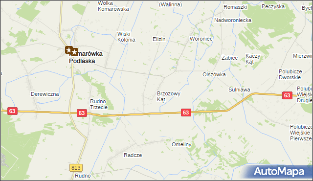 mapa Brzozowy Kąt gmina Komarówka Podlaska, Brzozowy Kąt gmina Komarówka Podlaska na mapie Targeo