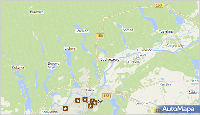 mapa Bucharzewo, Bucharzewo na mapie Targeo