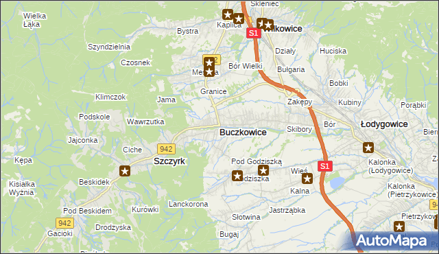 mapa Buczkowice, Buczkowice na mapie Targeo