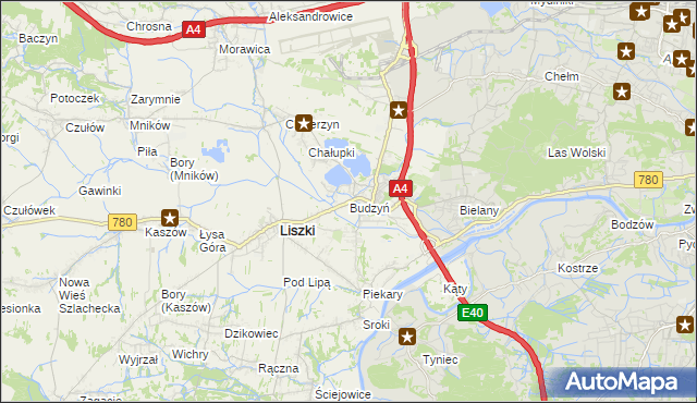 mapa Budzyń gmina Liszki, Budzyń gmina Liszki na mapie Targeo