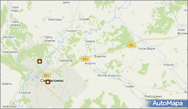 mapa Bujenka, Bujenka na mapie Targeo