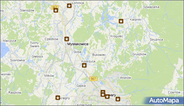 mapa Bukowiec gmina Mysłakowice, Bukowiec gmina Mysłakowice na mapie Targeo