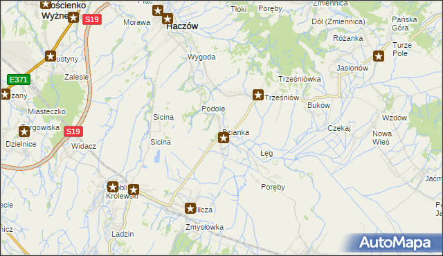 mapa Bzianka gmina Rymanów, Bzianka gmina Rymanów na mapie Targeo