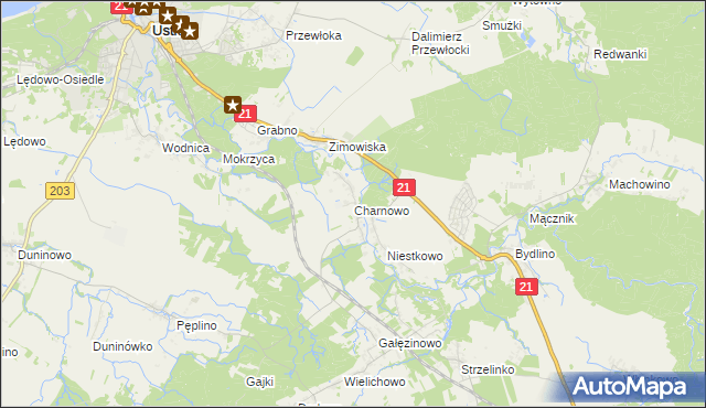 mapa Charnowo gmina Ustka, Charnowo gmina Ustka na mapie Targeo