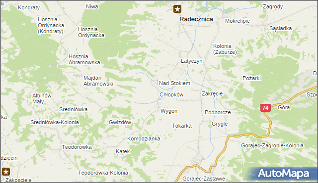 mapa Chłopków gmina Frampol, Chłopków gmina Frampol na mapie Targeo