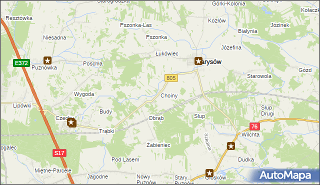 mapa Choiny gmina Parysów, Choiny gmina Parysów na mapie Targeo