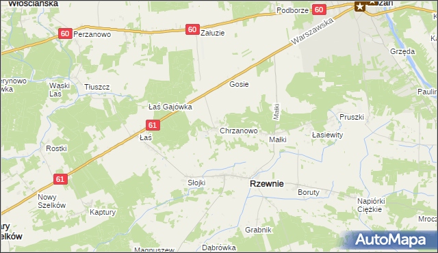 mapa Chrzanowo gmina Rzewnie, Chrzanowo gmina Rzewnie na mapie Targeo