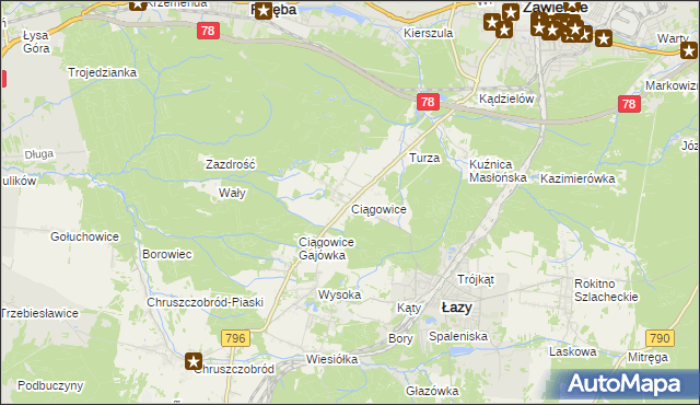 mapa Ciągowice, Ciągowice na mapie Targeo