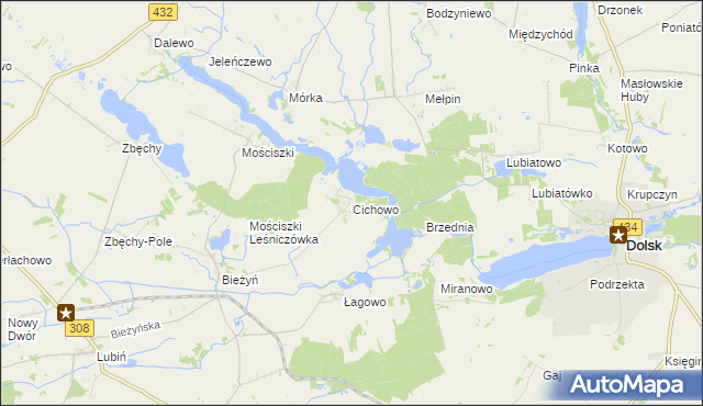 mapa Cichowo gmina Krzywiń, Cichowo gmina Krzywiń na mapie Targeo
