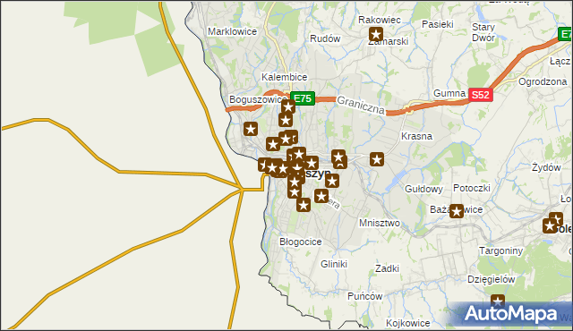 mapa Cieszyna, Cieszyn na mapie Targeo