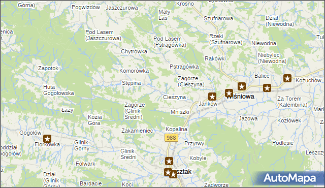 mapa Cieszyna, Cieszyna na mapie Targeo