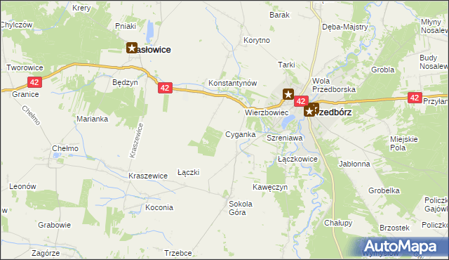 mapa Cyganka gmina Masłowice, Cyganka gmina Masłowice na mapie Targeo