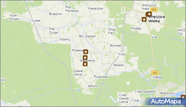 mapa Czarna Wieś gmina Wręczyca Wielka, Czarna Wieś gmina Wręczyca Wielka na mapie Targeo