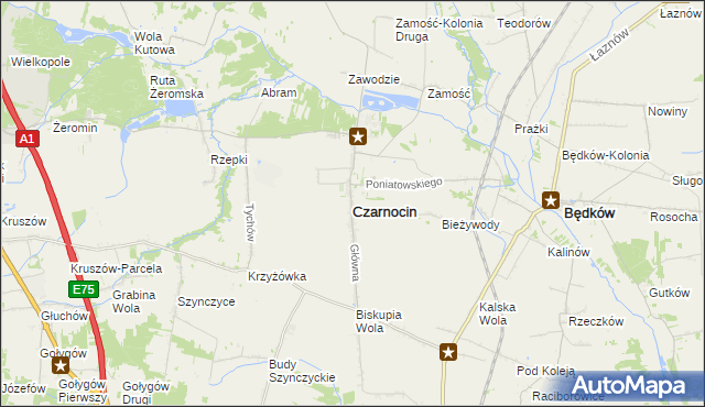 mapa Czarnocin powiat piotrkowski, Czarnocin powiat piotrkowski na mapie Targeo