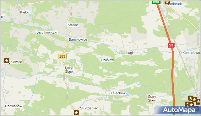 mapa Czasław gmina Otyń, Czasław gmina Otyń na mapie Targeo