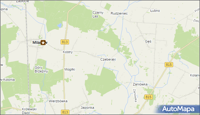 mapa Czeberaki gmina Milanów, Czeberaki gmina Milanów na mapie Targeo