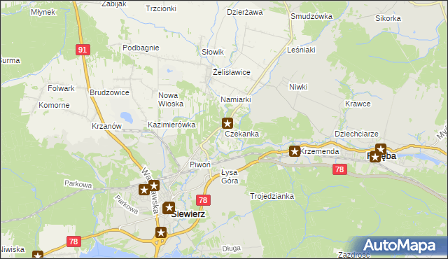 mapa Czekanka, Czekanka na mapie Targeo