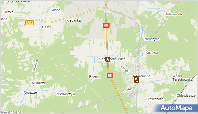 mapa Czeremcha-Wieś, Czeremcha-Wieś na mapie Targeo