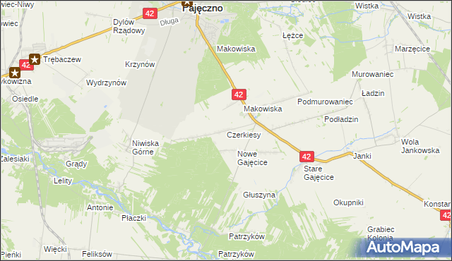 mapa Czerkiesy gmina Pajęczno, Czerkiesy gmina Pajęczno na mapie Targeo