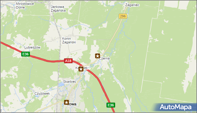 mapa Czerna gmina Iłowa, Czerna gmina Iłowa na mapie Targeo